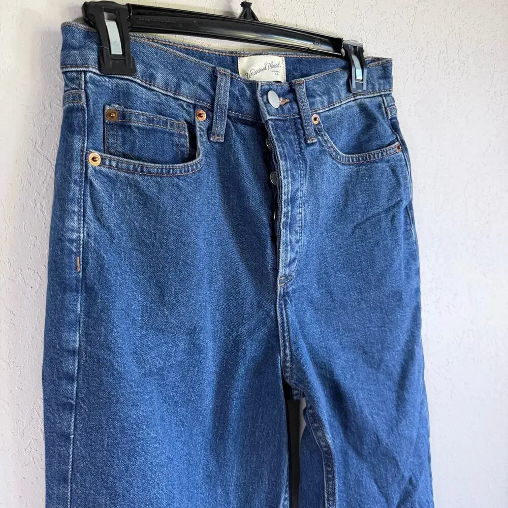 Universal Thread Highest Straight Leg Jeans Womens 4 Mid Wash Blue Denim Button